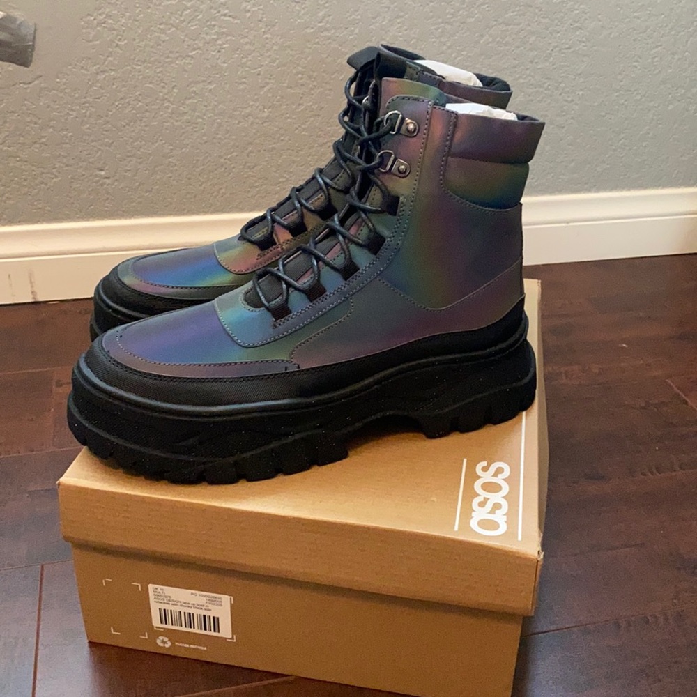 ASOS Reflective combat boots with chunky sole